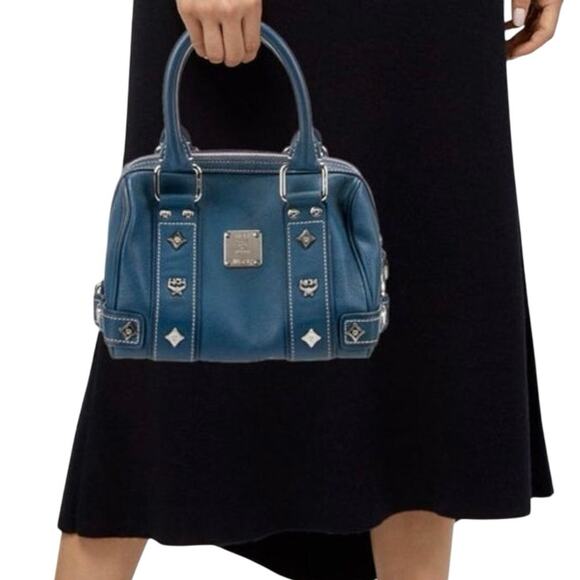 MCM Leather Boston Bag (SHG-26989) Cobalt blue Excellent Pre-own Condition - Picture 1 of 16